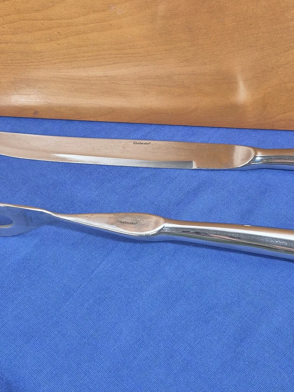 Chefmate Stainless Steel Carving Knife & Fork Set in Wood Case
